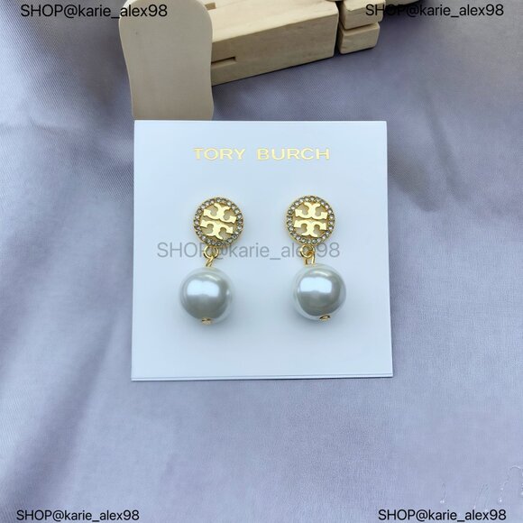 Tory Burch Jewelry - Tory Burch Miller Pave Pearl Drop Earrings in Tory Gold (New with Dust Bag）
